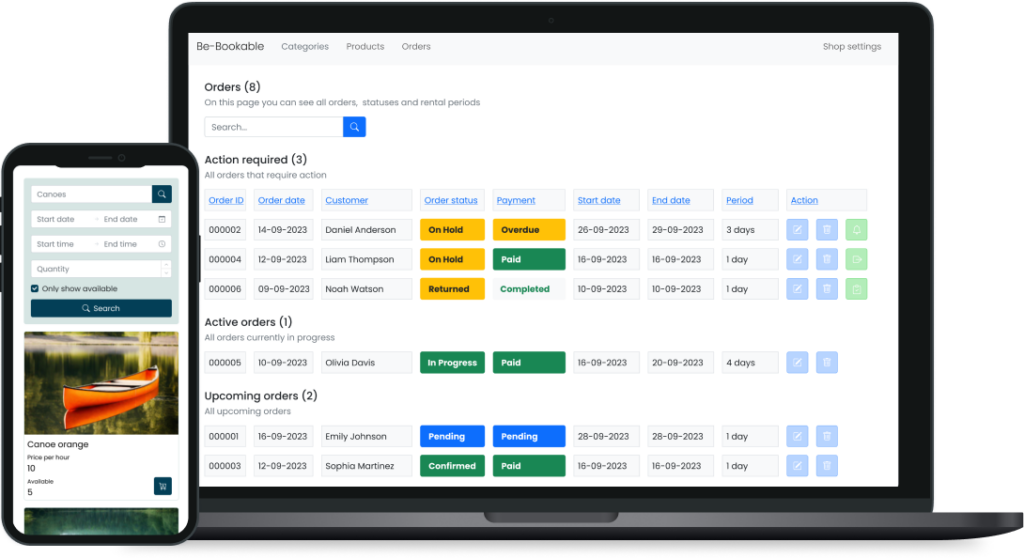 Be-Bookable customer and admin area